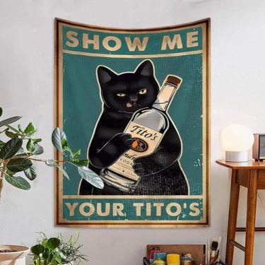 Imagem de Tapeçaria para pendurar na parede Funny Cat Vintage Black Cat 150x130c