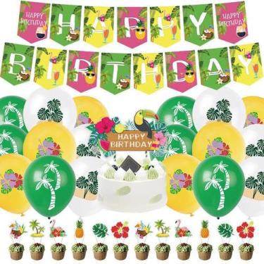 Imagem de Conjunto de balões de festa com tema de praia havaiana com banner e ch