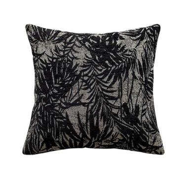 Imagem de Capa de travesseiro vintage com padrão de folha preta e bege 45x45cm -