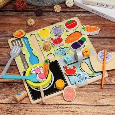 Imagem de Brinquedos de cozinha de madeira para crianças Pretend Play com quebra