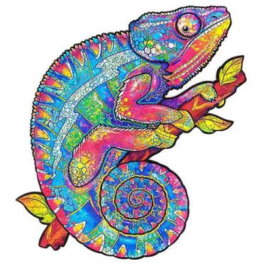 Imagem de Quebra-cabeça de madeira HMWY-Chameleon Shape Educational Jigsaw Kids 