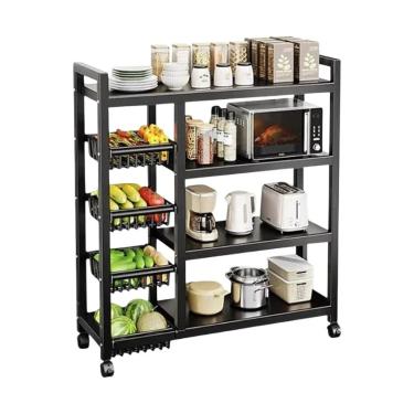 Imagem de Prateleira Preta Suporte Micro Ondas Fruteira com Rodinhas