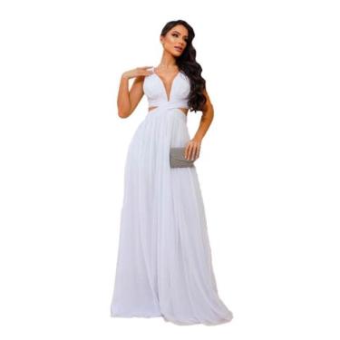 Imagem de Vestido Lonfo Festa Micro Tule Liso Decote em X Madrinha Formatura  - 