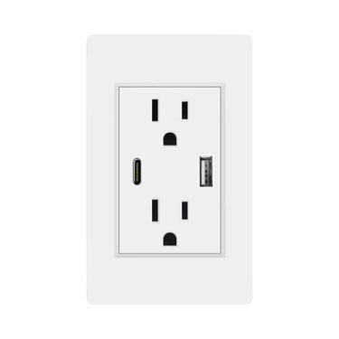 Imagem de Tomada De Parede Embutida Com Porta USB Dupla 2A, Padrão Americano 110