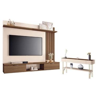 Imagem de Painel Suspenso Lets Castanho Off White com Aparador Vivant Off White 