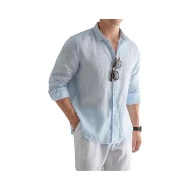 Imagem de Camisa Casual Masculina plus Size Em Linho E Algodão, Manga Longa, Pre