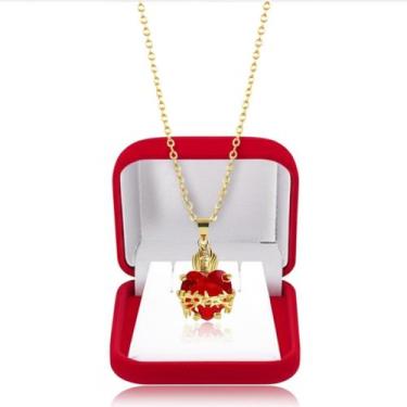 Imagem de Colar Devocional Sagrado Coração De Jesus Banhado A Ouro 18k Dourado -