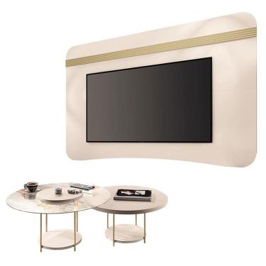 Imagem de Painel Suspenso Armony Off White Champanhe com Kit Mesa de Centro Sky Off White - HB Móveis