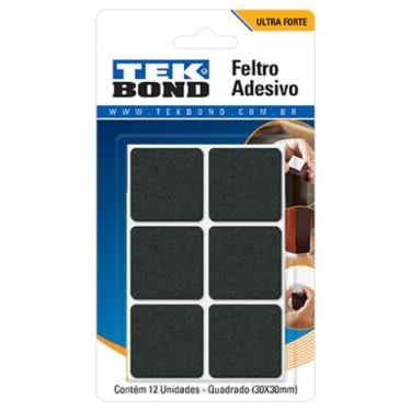 Imagem de Feltro protetor adesivo quadrado 30 mm preto com 12 unidades - TekBond