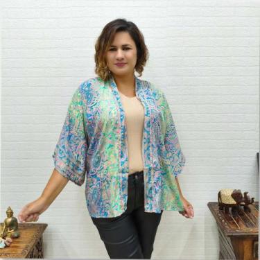 Imagem de Kimono Indiano em Toque de Seda Estampado Manga Longa - - Sarat Moda I