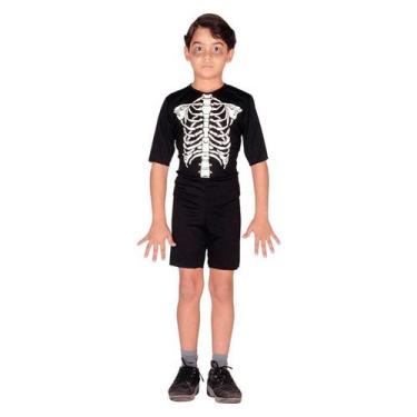 Imagem de Fantasia Esqueleto Infantil Curto Halloween - Sulamericana, Preto, M 5