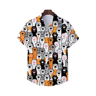 Imagem de Camisa Casual De Manga Curta Com Estampa De Gato Em 3D Para Homens E M