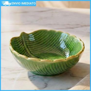 Imagem de Petisqueira Decorativa Bowl Cerâmica Folha Banana Leaf Verde Luxo 11,5