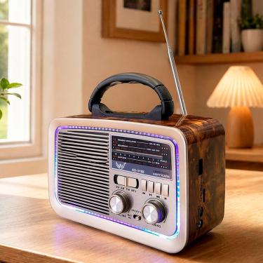 Imagem de Radio Portatil com Lanterna Retro Multibanda Fm Am Sw Bluetooth Usb Caixa de Som Marrom Claro