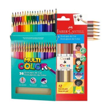 Imagem de Lápis De Cor Kit 36 Cores Multicolor C/ 6 Bicolor Tons De Pele Ecolápi