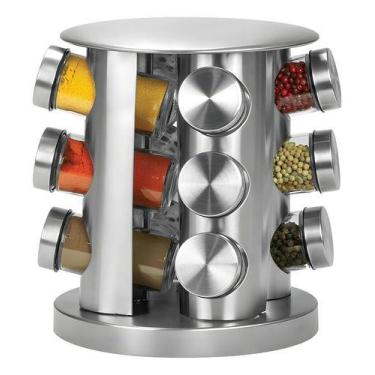 Imagem de Porta Tempero Inox Cozinha Condimentos 12 Potes Giratório - MOri, Inox
