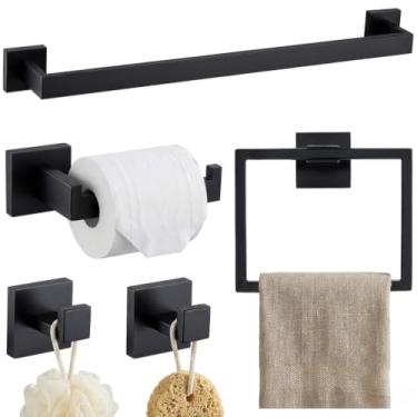 Imagem de Kit Acessórios para Banheiro em Aço Inox 304, 5 Peças, Preto