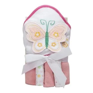 Imagem de Kit Toalha Bordada com Capuz e Toalha de Boca Borboleta Rosa Camesa