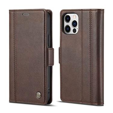Imagem de GSYH Capa carteira para iPhone 13mini/13/13 Pro/13 Pro Max, capa flip de couro premium com suporte para cartão e função de suporte, capa protetora à prova de choque, marrom, 13pro 15,1 cm