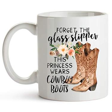 Imagem de YouNique Designs Caneca Forget The Slippers This Princess Wears Cowboy Boots Mug, 325 ml, Copo Country Girl para Mulheres, Caneca de Café de Vaqueira