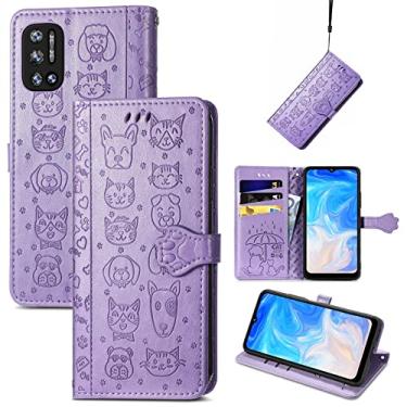 Imagem de HONGYAN Capa de telefone Para doogee N40 Pro gato e cão em relevo estojo de couro de telefone flip horizontal com suporte e carteira de cartão e carteira e cordão@#@ Capa protetora
