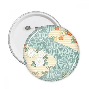 Imagem de Flores Folhas Padrão Ondas Japão Pinos Redondos Emblema Botão Decoração Acessório 5 peças