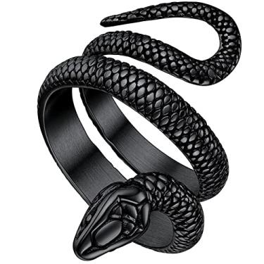 Imagem de ChainsHouse Anel masculino e feminino de aço inoxidável/banhado a ouro 18K/cobra preta, anéis de répteis de serpente de polvo antigo, joia gótica punk retrô (com caixa de presente),