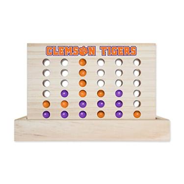 Imagem de Rico Industries Jogo de tabuleiro NCAA Clemson Tigers 10 cm a Row de madeira 10 cm a Row Jogo de tabuleiro 4 jogos de tabuleiro de viagem para crianças e adultos