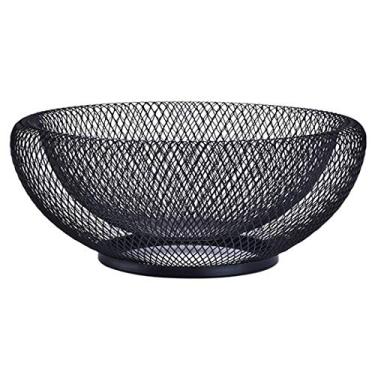 Imagem de Pimuza Suporte de frutas e legumes, tigelas de servir, suporte de cesta para balcão de cozinha, banana, centro de mesa, expositor de loja, sala de jantar, barra de chá, mesa, arame de ferro metálico, grande redondo moderno elegante preto