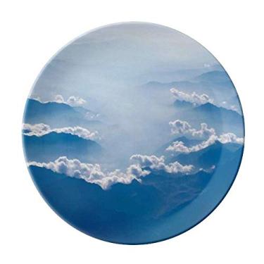 Imagem de Clouds Prato de céu branco azul decorativo de porcelana salver talheres, Prato de jantar