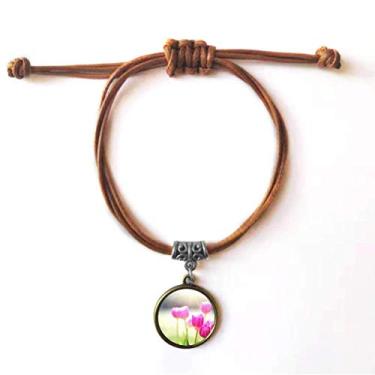 Imagem de DIYthinker Linda pulseira de couro verde vermelho com flores do sol pulseira de couro marrom joia presente