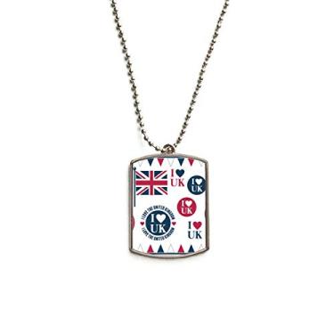 Imagem de DIYthinker Colar para animais de estimação Union Jack I Love UK em forma de coração com corrente de aço inoxidável