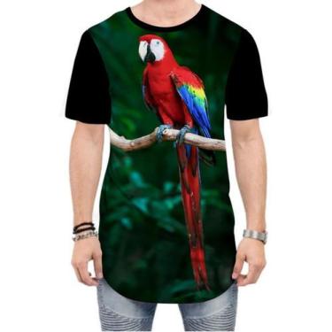 Imagem de Camiseta Long Line Papagaio Arara Vermelha Ave Pássaro 4 - Estilo Vizu