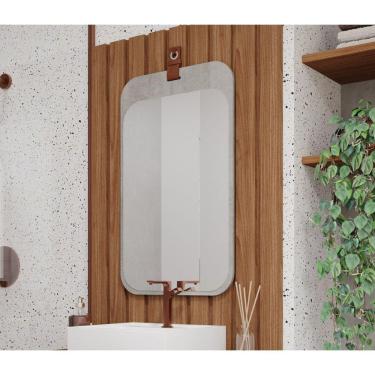 Imagem de Espelheira Para Banheiro Alça em Couro Monet Espresso Móveis Cimento