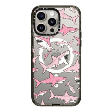 Imagem de CASETiFY Capa Impact para iPhone 15 Pro Max [4X testado contra quedas de grau militar/proteção contra quedas de 2,5 m/compatível com Magsafe] - impressões de animais - tubarões rosa - preto transparente