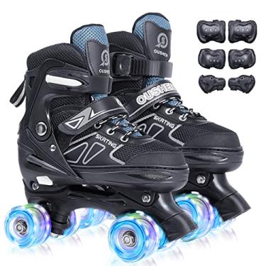 Imagem de Patins infantis, patins de tamanho ajustável para meninas e meninos, para crianças iniciantes, patins infantis com 8 rodas iluminadas, patinação ao ar livre para meninos e meninas, sapatos de