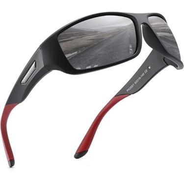 Imagem de PUKCLAR Óculos de sol esportivos polarizados para homens e mulheres, óculos de sol para dirigir, ciclismo, corrida, pesca, golfe, armação inquebrável, Armação preta C2, têmpora vermelha, lente cinza