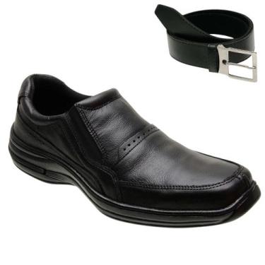 Imagem de Sapatos Social Masculino Ortopédico Couro Legítimo Confort + Correia -