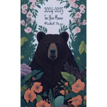 Imagem de 2024-2025 Two Year Planner Pocket Size: Bear with floral leaves themed 24 Month Calendar Monthly Schedule Organizer Agenda Appointments Contact Address Notes