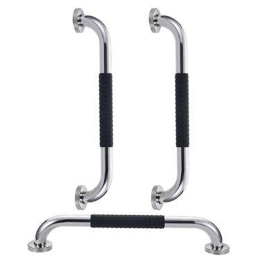 Imagem de Barra de Apoio 30cm Inox Superficie Antiderrapante Kit 3 unidades Idoso Gestante Banheiro Box Cadeirante Acessibilidade