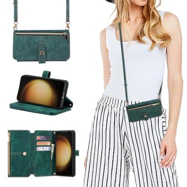 Imagem de ZCDAYE Capa tipo carteira transversal para Samsung Galaxy S25 Plus/S24 Plus com suporte para cartão, capa flip de couro premium com alça de ombro longo com zíper para Samsung S25 Plus/24 Plus de 6,7