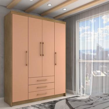 Imagem de Guarda-Roupa Solteiro Contemporâneo 4 Portas 3 Gavetas Natural/Camarim - Panorama Móveis