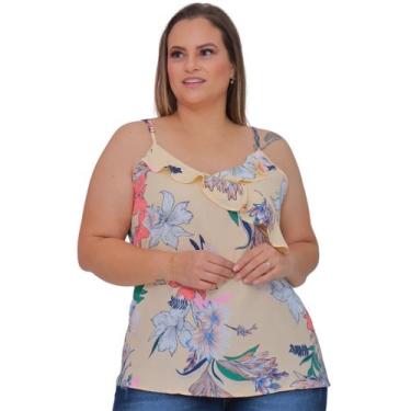 Imagem de Regata Alcinha Crepe Estampada com Alça Regulável e Babados Plus Size 