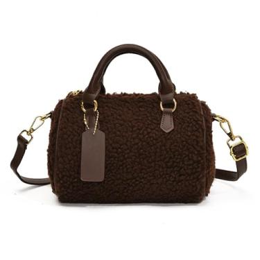 Imagem de CORIOS Bolsa feminina de lã de cordeiro, macia, de pelúcia, bolsa tiracolo fofa, bolsa transversal, bolsa mensageiro feminina, bolsa mensageiro fofa e felpuda, bolsa Boston para compras, trabalho