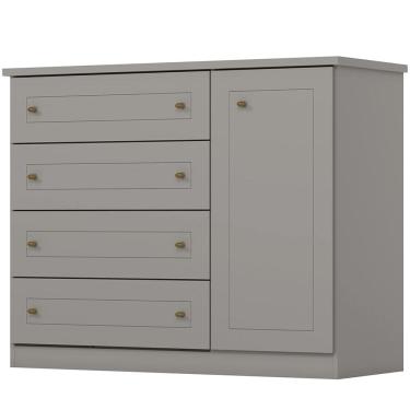 Imagem de Comoda 1 Porta 4 Gavetas 126 cm Americana Cinza Henn