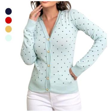 Imagem de Blusa De Frio Tricot Cardigan Sueter Lã Com Botão Estampado - Genérica