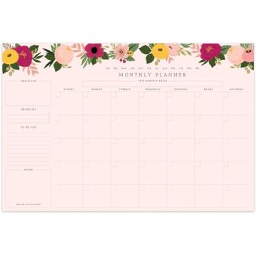 Imagem de Bliss Collections Agenda mensal com 18 folhas sem datas de 30,5 x 45,7 cm, calendário floral blush, organizador, agendador, rastreador de produtividade para organizar objetivos, tarefas, ideias, anotações e listas de tarefas