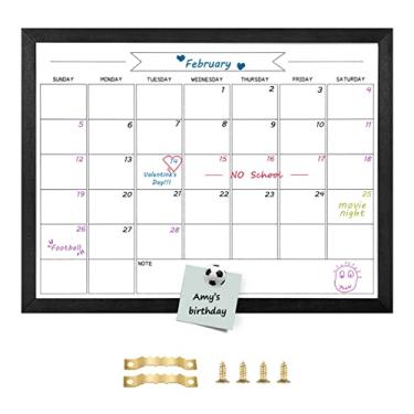 Imagem de TORASO Quadro branco apagável a seco e quadro de calendário mensal, quadro branco magnético para parede, quadro suspenso para escritório, escola em casa, quadro de mensagens emoldurado preto de