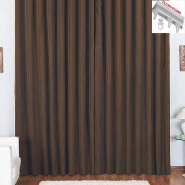 Imagem de Cortina Pryme 4 Metros Sala Em Oxford Trilho Suisso Tabaco