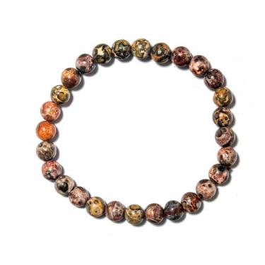 Imagem de Pulseira Bolinha Pedra Jaspe Leopardo Rolada Fio Silicone - Cristaisde